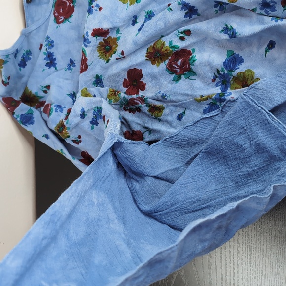 XCit Vintage Y2K Flutter Sleeve Long Sleeve Blue Floral Top Large - Picture 4 of 6